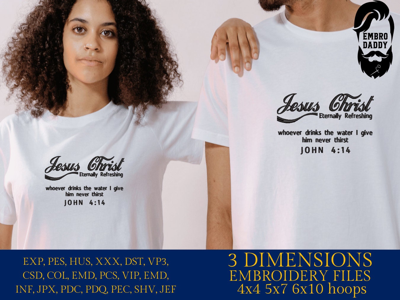 Machine Embroidery files, Jesus Christ eternally refreshing, Christian, PES, xxx, hus & more