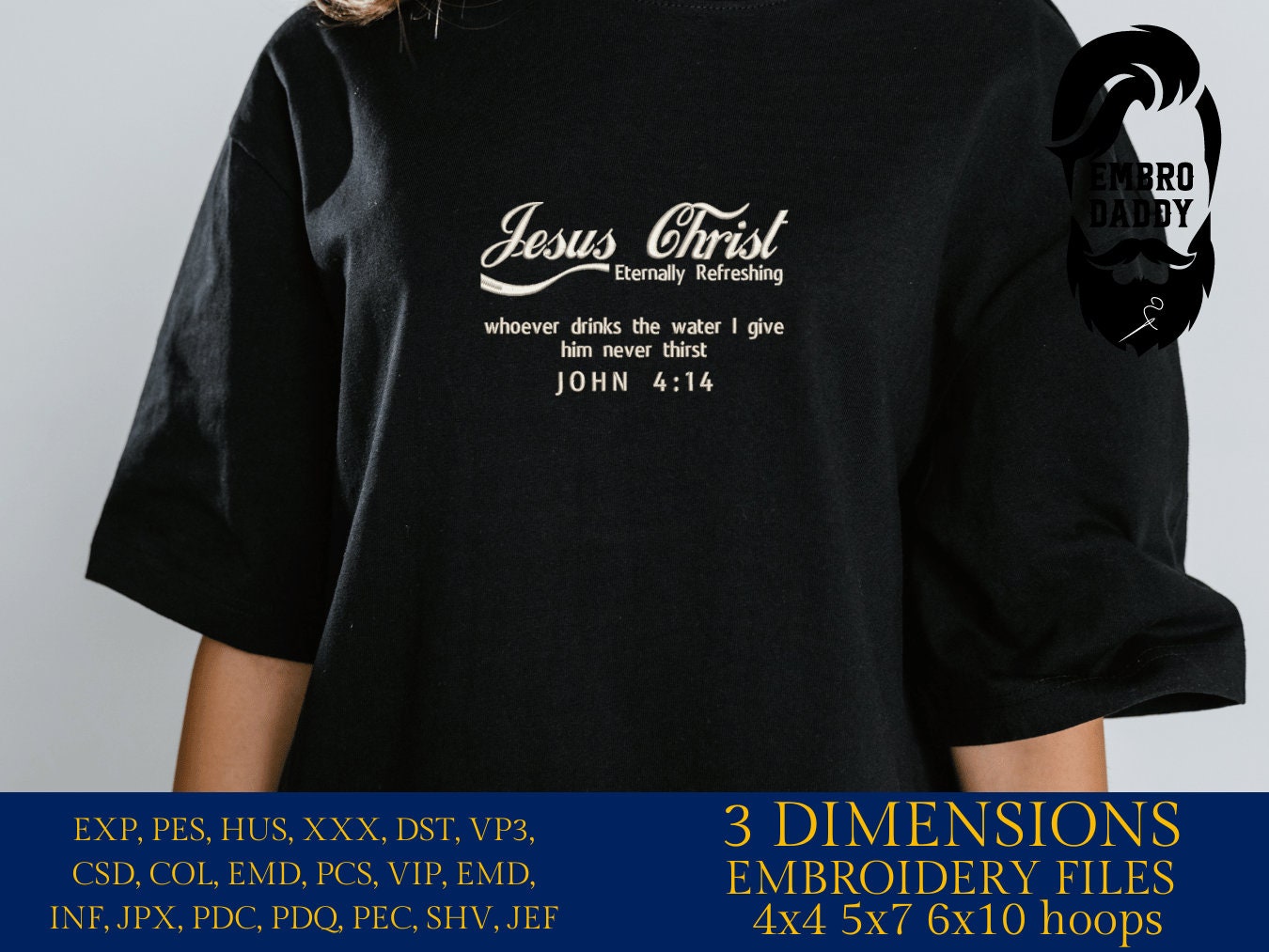 Machine Embroidery files, Jesus Christ eternally refreshing, Christian, PES, xxx, hus & more