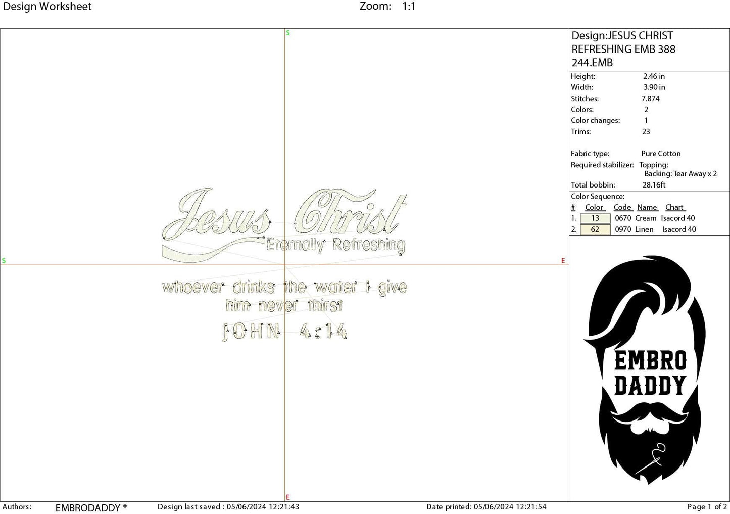 Machine Embroidery files, Jesus Christ eternally refreshing, Christian, PES, xxx, hus & more