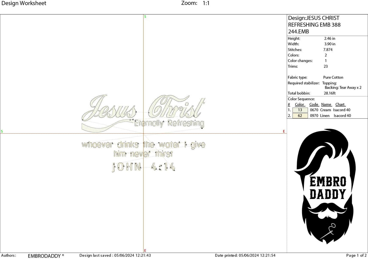 Machine Embroidery files, Jesus Christ eternally refreshing, Christian, PES, xxx, hus & more
