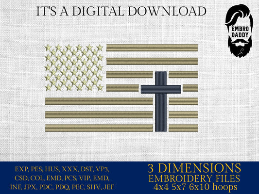 Machine Embroidery files, USA flag Cross, PES, xxx, hus & more