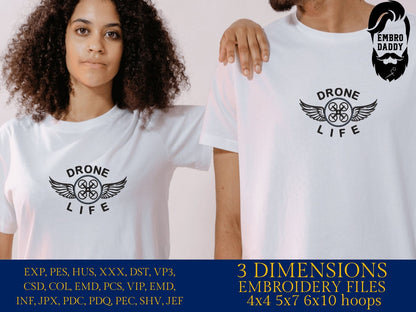 Machine Embroidery files, drone, PES, DST, hus & more