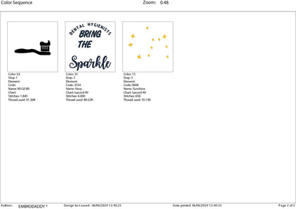 Machine embroidery files, Dental Hygienists bring the sparkle, Embroidery Pattern File in PES, DST, hus & more