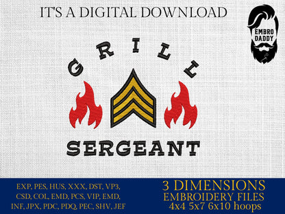 Machine Embroidery files, grill sergeant, embroidery files, gift idea PES, hus & more