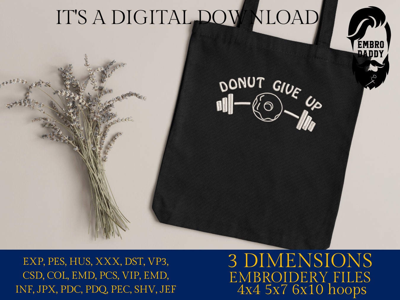 Machine Embroidery files, Donut give up, Workout, USA flag, barbell, Gym, Fitness, Gym Motivatiom, funny, PES, xxx, hus, dst & more