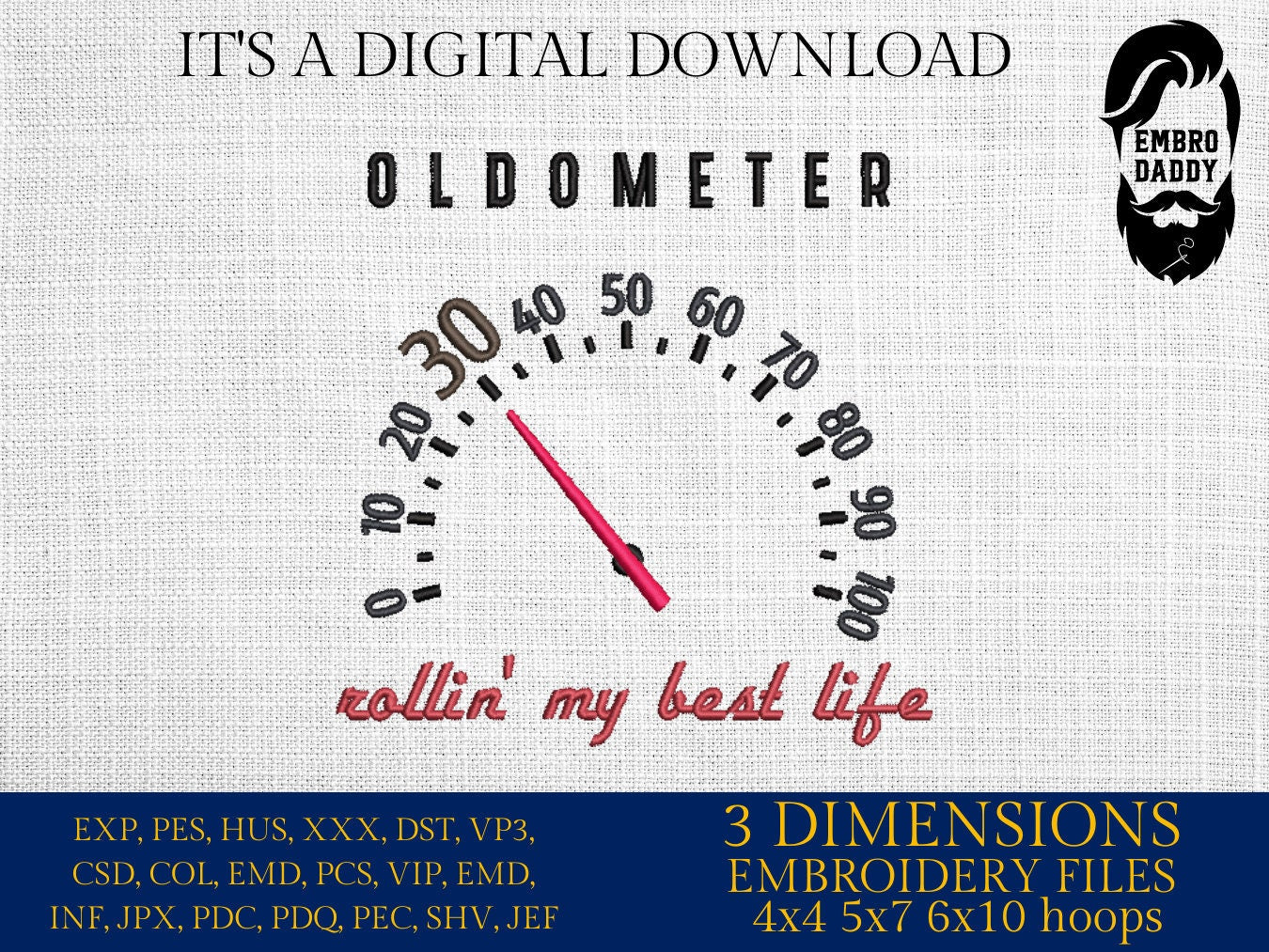 Machine Embroidery files, Oldometer 30 th birthday , 30 years old funny, gift idea PES, xxx, hus & more