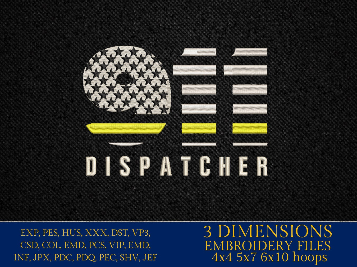 Machine Embroidery files, USA flag Dispatcher, American Flag, PES, xxx, hus & more