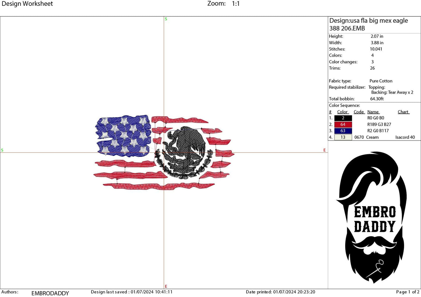 Machine Embroidery files, Usa Flag Mexico, American Mexico Flag Merged PES, DST, xxx, hus & more