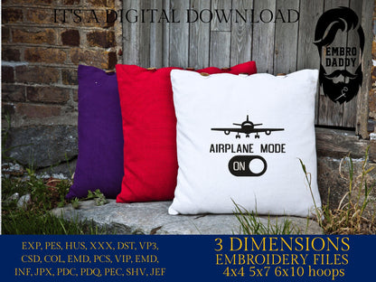 Machine Embroidery files, Airplane mode on, PES, hus, dst, vp3 & more