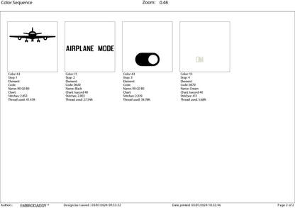 Machine Embroidery files, Airplane mode on, PES, hus, dst, vp3 & more