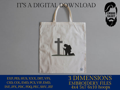 Machine Embroidery files, firefighter kneeling Cross, PES, DST, xxx, hus & more