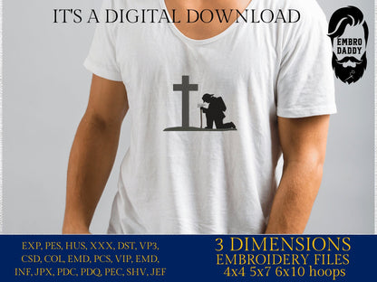 Machine Embroidery files, firefighter kneeling Cross, PES, DST, xxx, hus & more