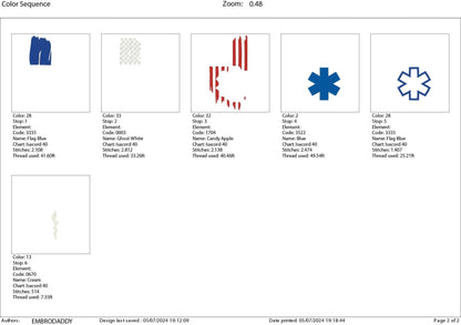 Machine Embroidery files, EMS paramedic, star of life, patriotic, Usa flag, PES, DST, hus & more