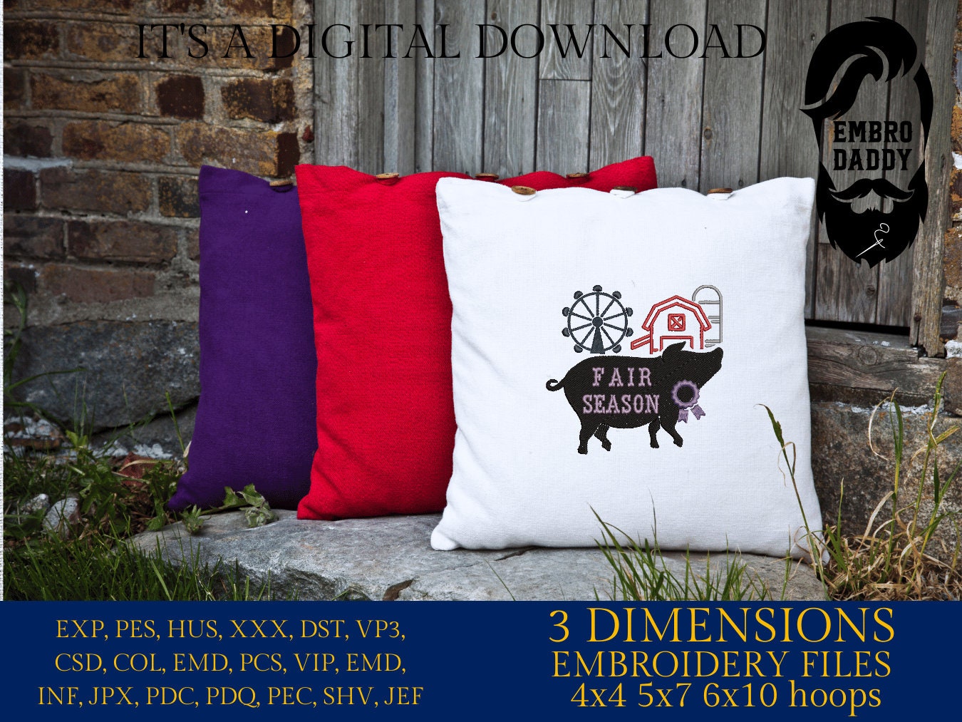 Machine Embroidery files, Fair Season, Show Livestock, Show pig, PES, dst, xxx hus & more