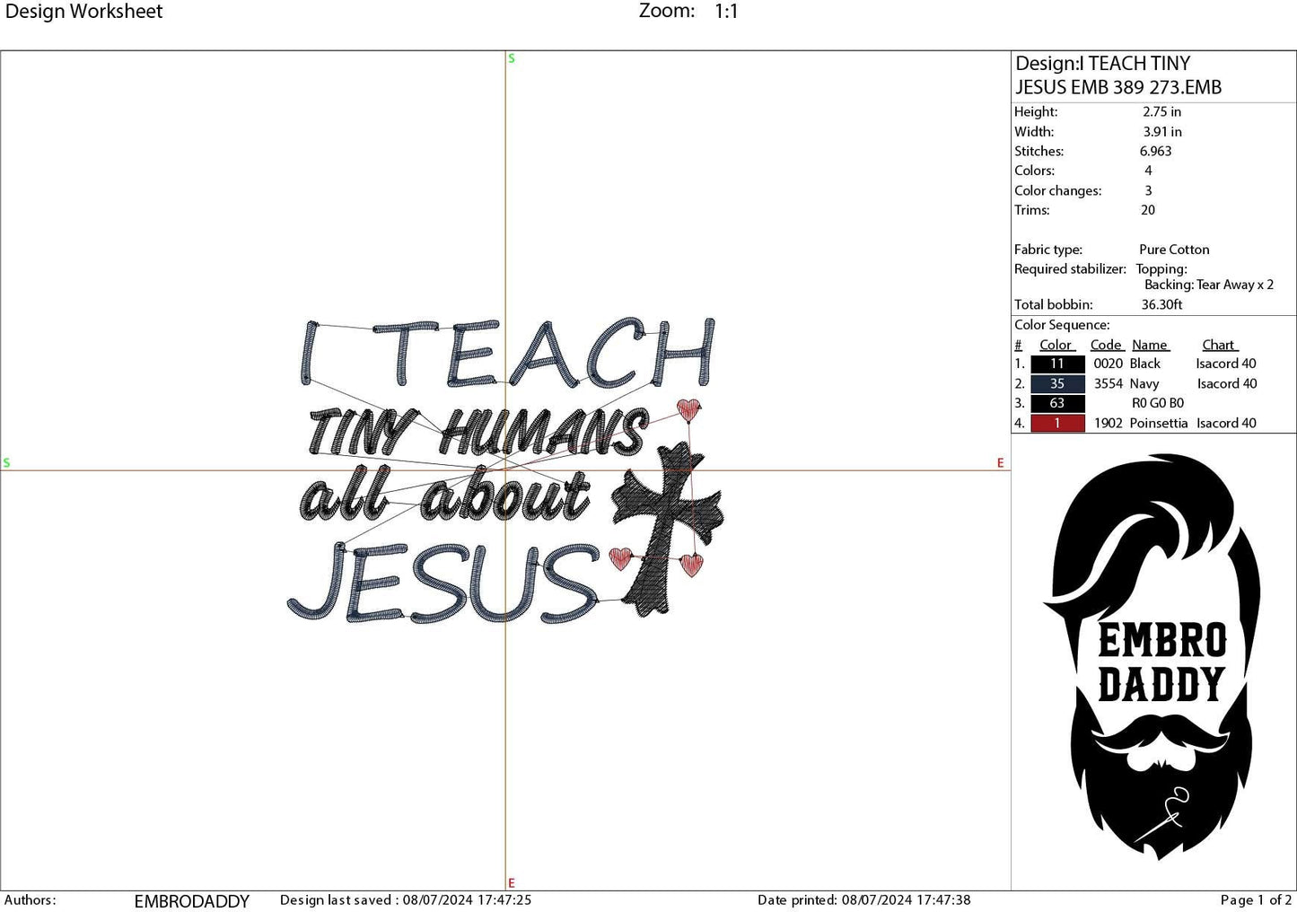 Machine Embroidery files, I teach tiny humans all about Jesus, PES, xxx, hus & more