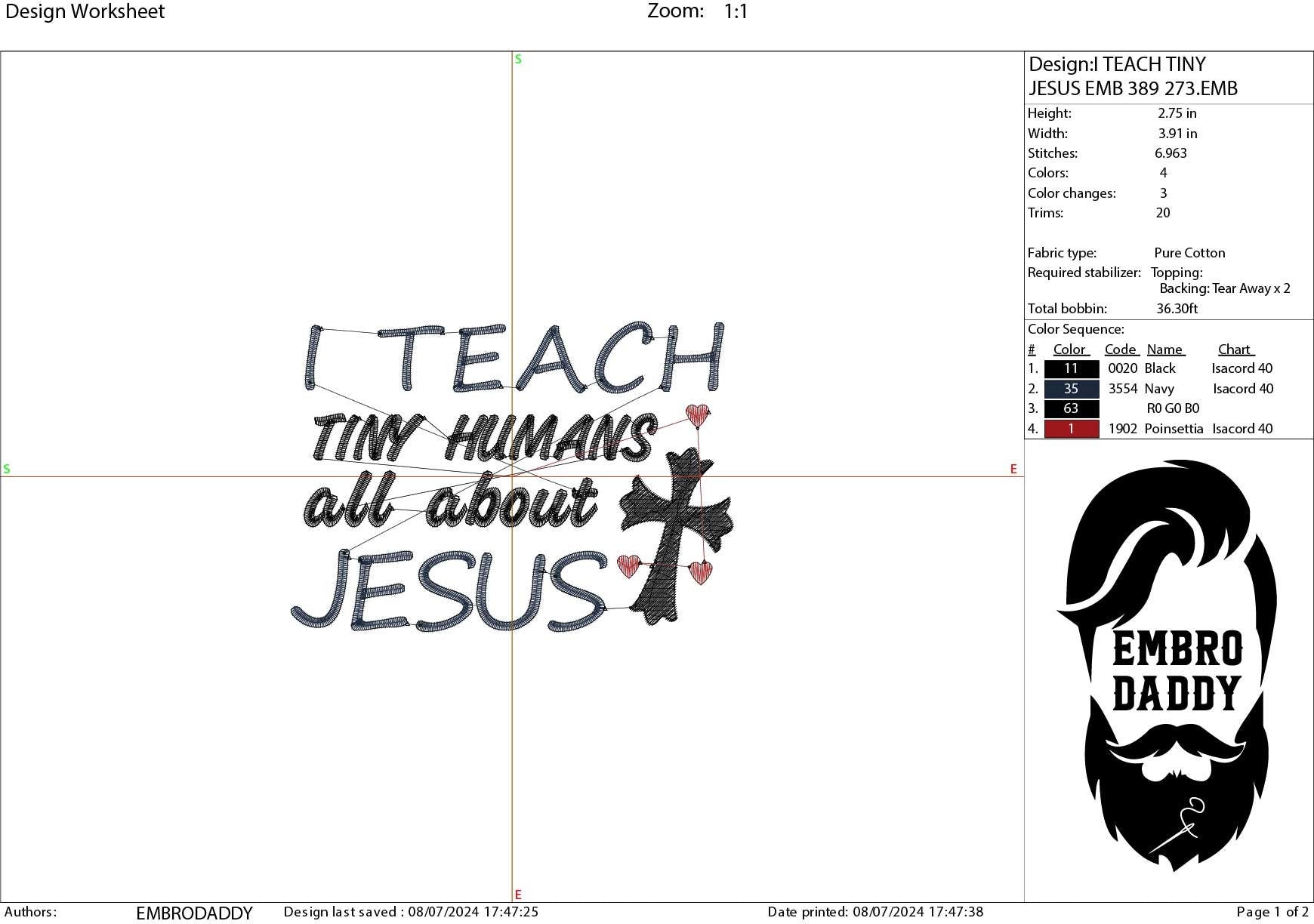 Machine Embroidery files, I teach tiny humans all about Jesus, PES, xxx, hus & more