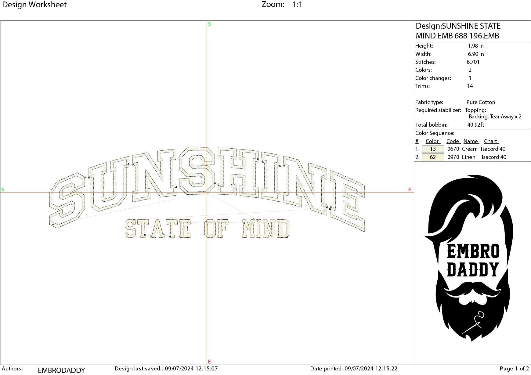 Machine Embroidery files, Sunshine State Of Mind, Varsity Sunshine, Summer Vibes, Retro PES, DST, xxx, hus and more