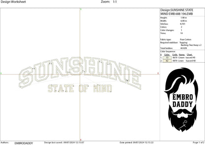 Machine Embroidery files, Sunshine State Of Mind, Varsity Sunshine, Summer Vibes, Retro PES, DST, xxx, hus and more