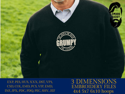 Machine Embroidery files, Grumpy, man myth legend PES, xxx hus & more