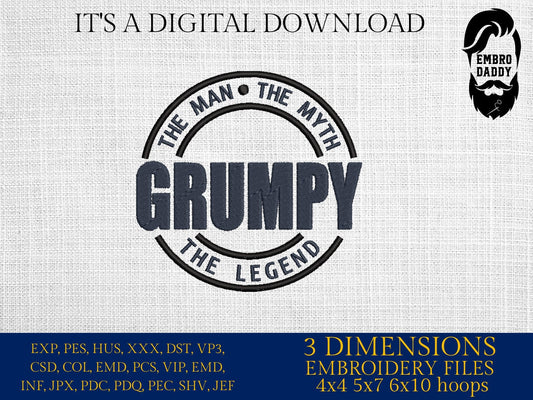 Machine Embroidery files, Grumpy, man myth legend PES, xxx hus & more