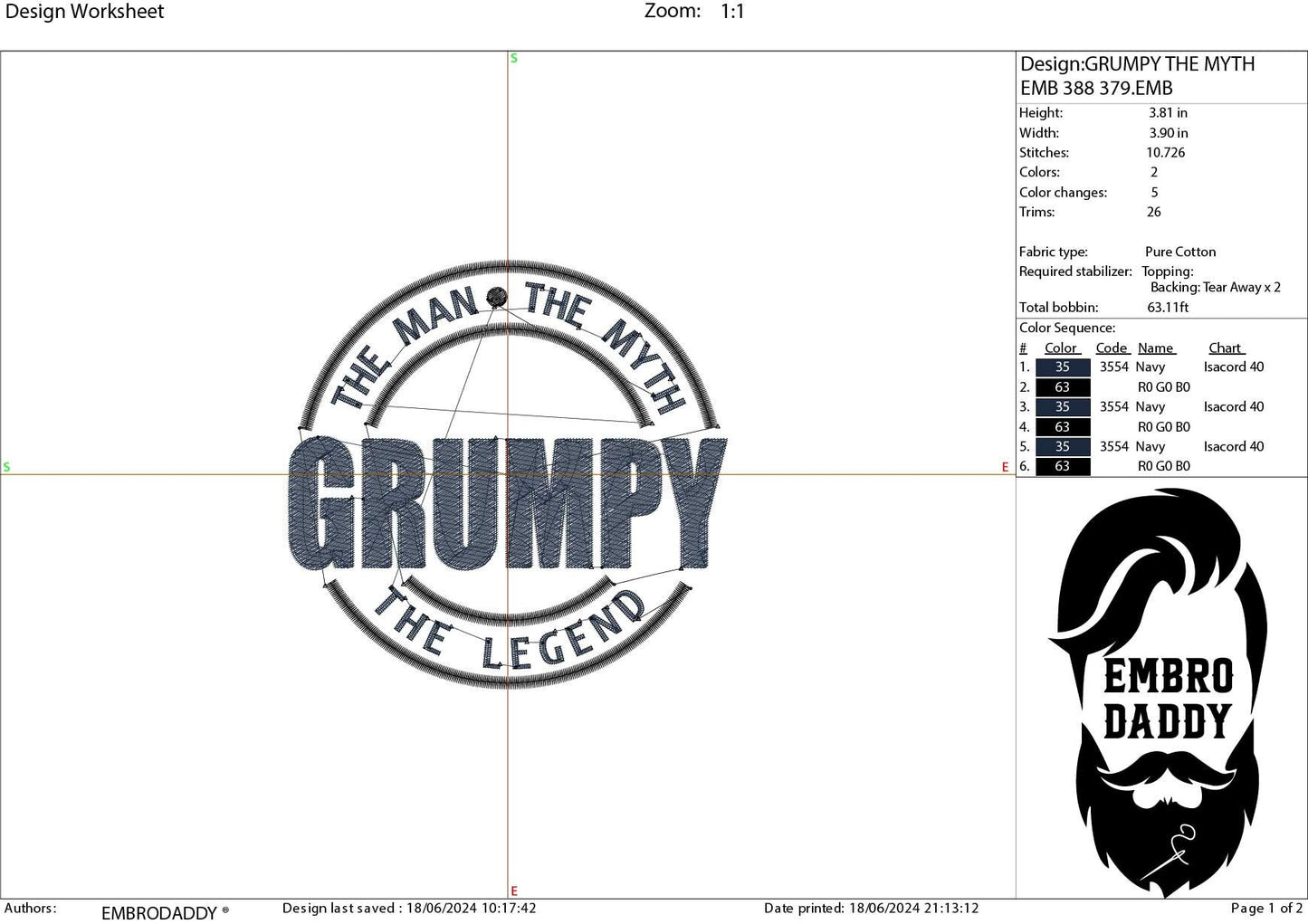 Machine Embroidery files, Grumpy, man myth legend PES, xxx hus & more