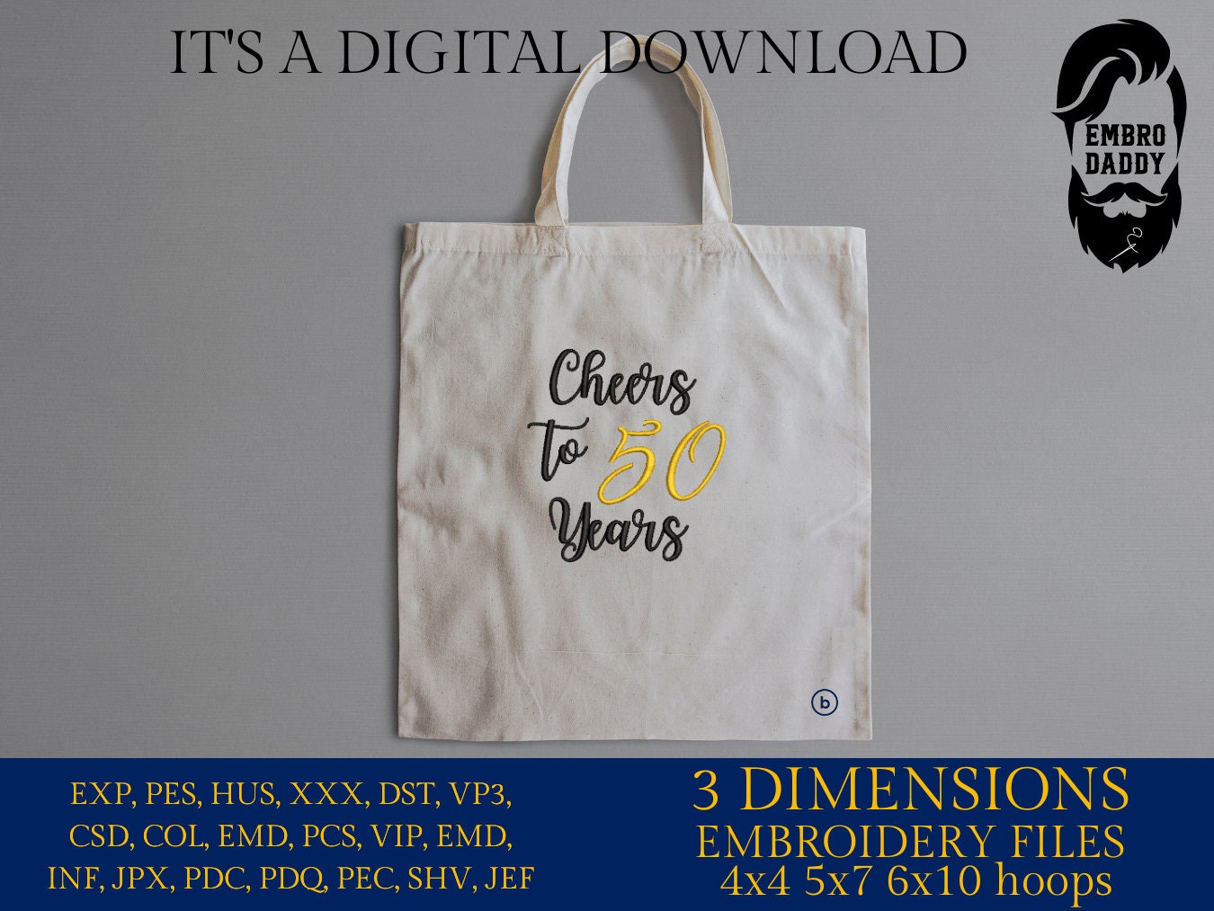 Machine Embroidery files, Cheers to 50 years, 50 th birthday , 50 years old funny, fifty years old, gift idea PES, xxx, hus & more