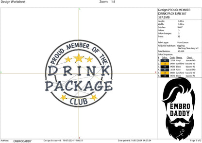 Machine Embroidery files, proud member, Drink Package club, dst, PES, xxx, hus & more