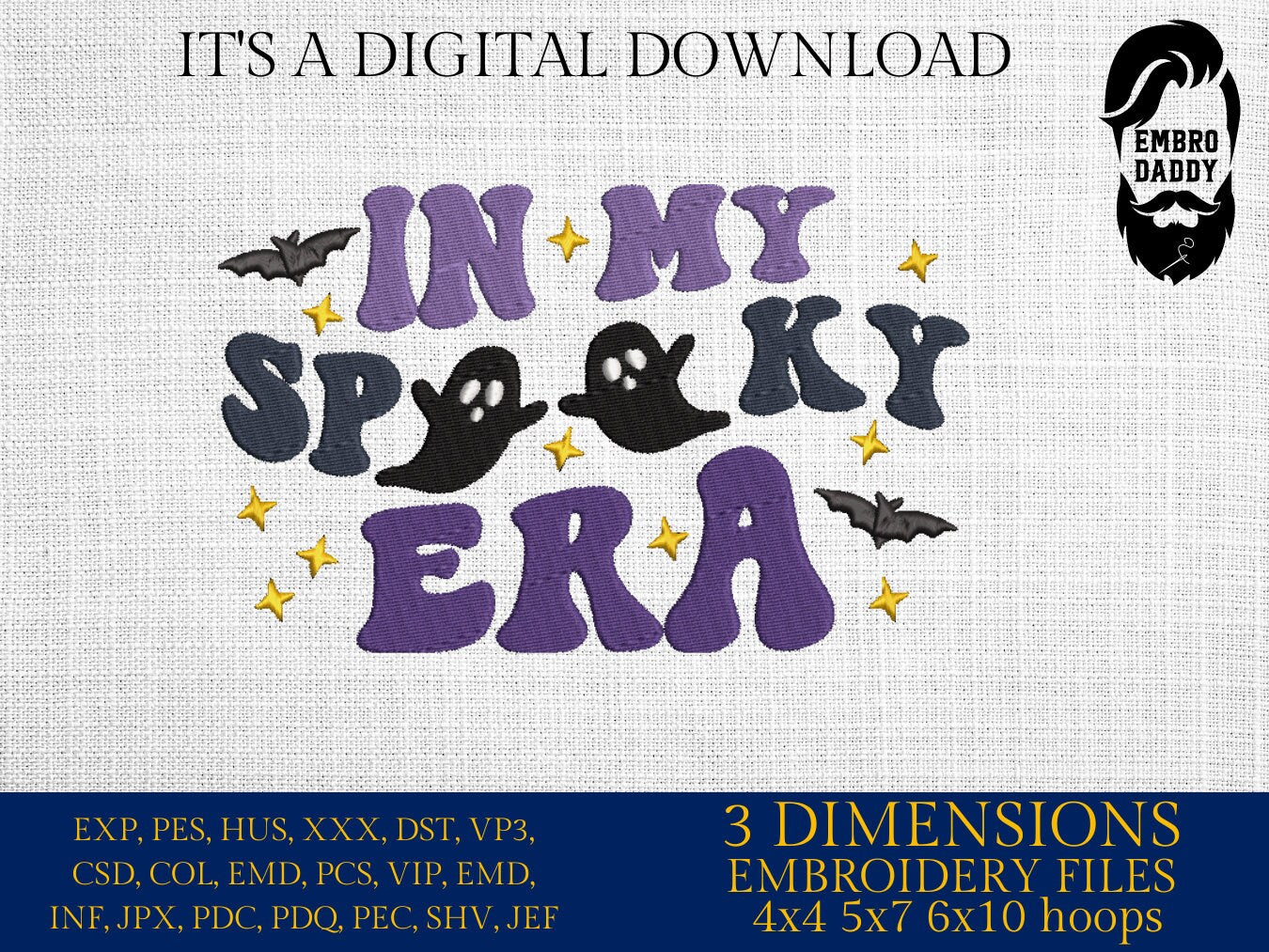 Machine Embroidery files, In my spooky era, Halloween, PES, DST, xxx, hus and more