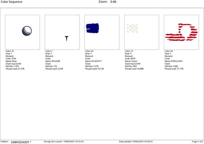 Machine Embroidery files, Golf Usa flag, PES, DST, hus & more