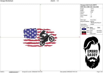 Machine Embroidery files, USA flag Motocross, Racking, dirtybike, DST, PES, xxx, hus & more