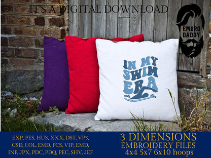 Machine embroidery files, In my swim era, Embroidery Pattern File in PES, DST, hus & more