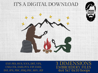 Machine Embroidery files, Bigfoot Alien, Funny Camping, Marshmallow, PES, xxx, hus & more