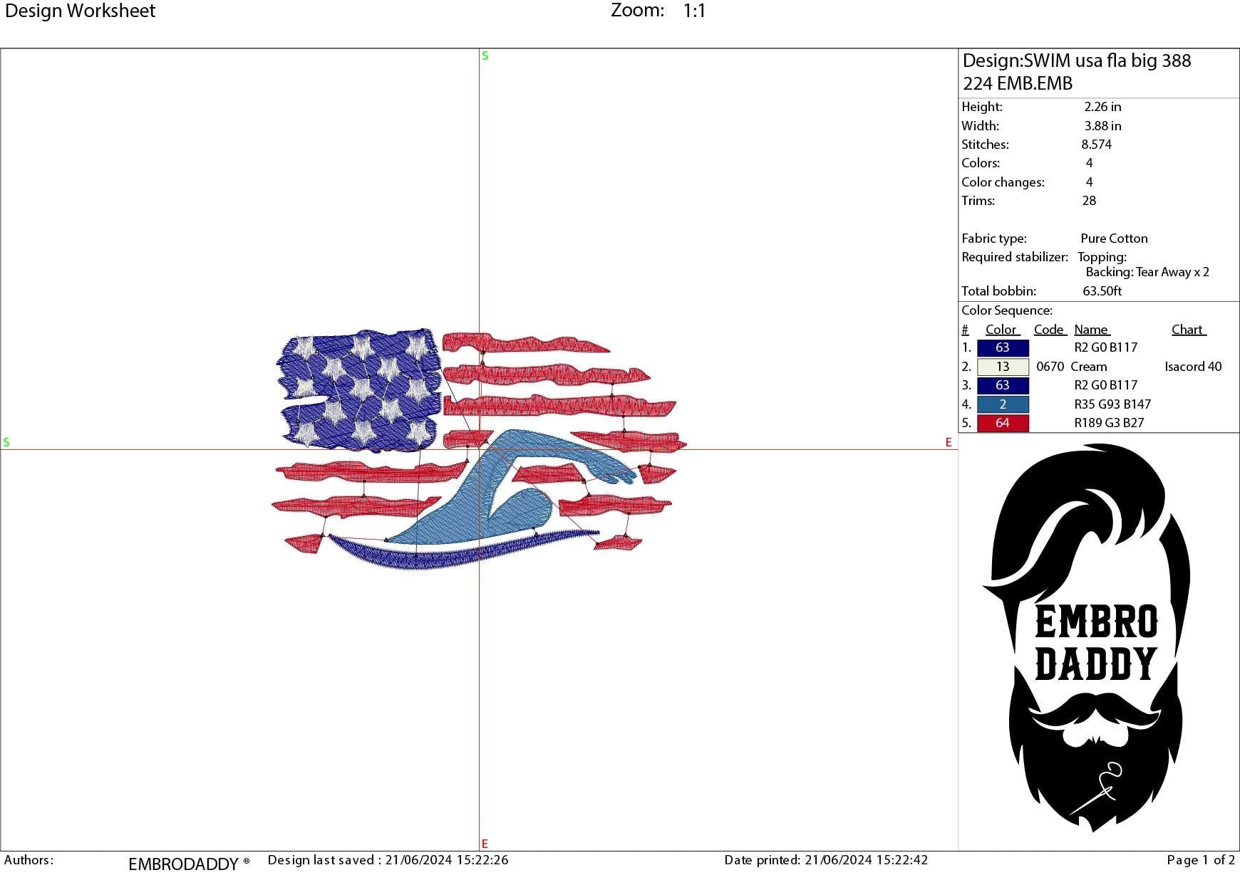 Machine Embroidery files, Swimming Usa flag, PES, DST, hus & more