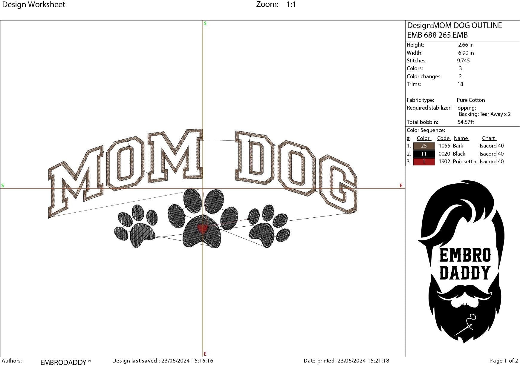 Machine embroidery files, mom dog, Embroidery Pattern File in PES, DST, hus & more