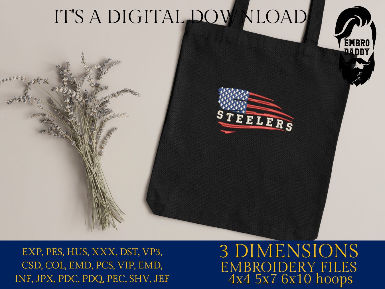 Machine Embroidery files, American Flag, steelers, PES, dst, xxx hus & more