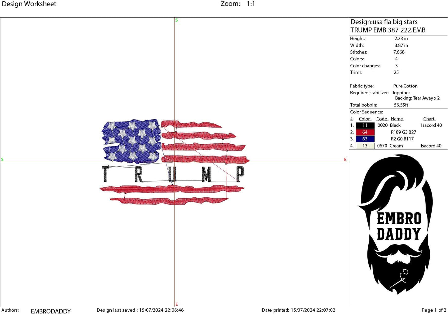 Machine Embroidery files, USA flag, Trump, 2024 Election, President, Republican, PES, xxx, dst, hus & more