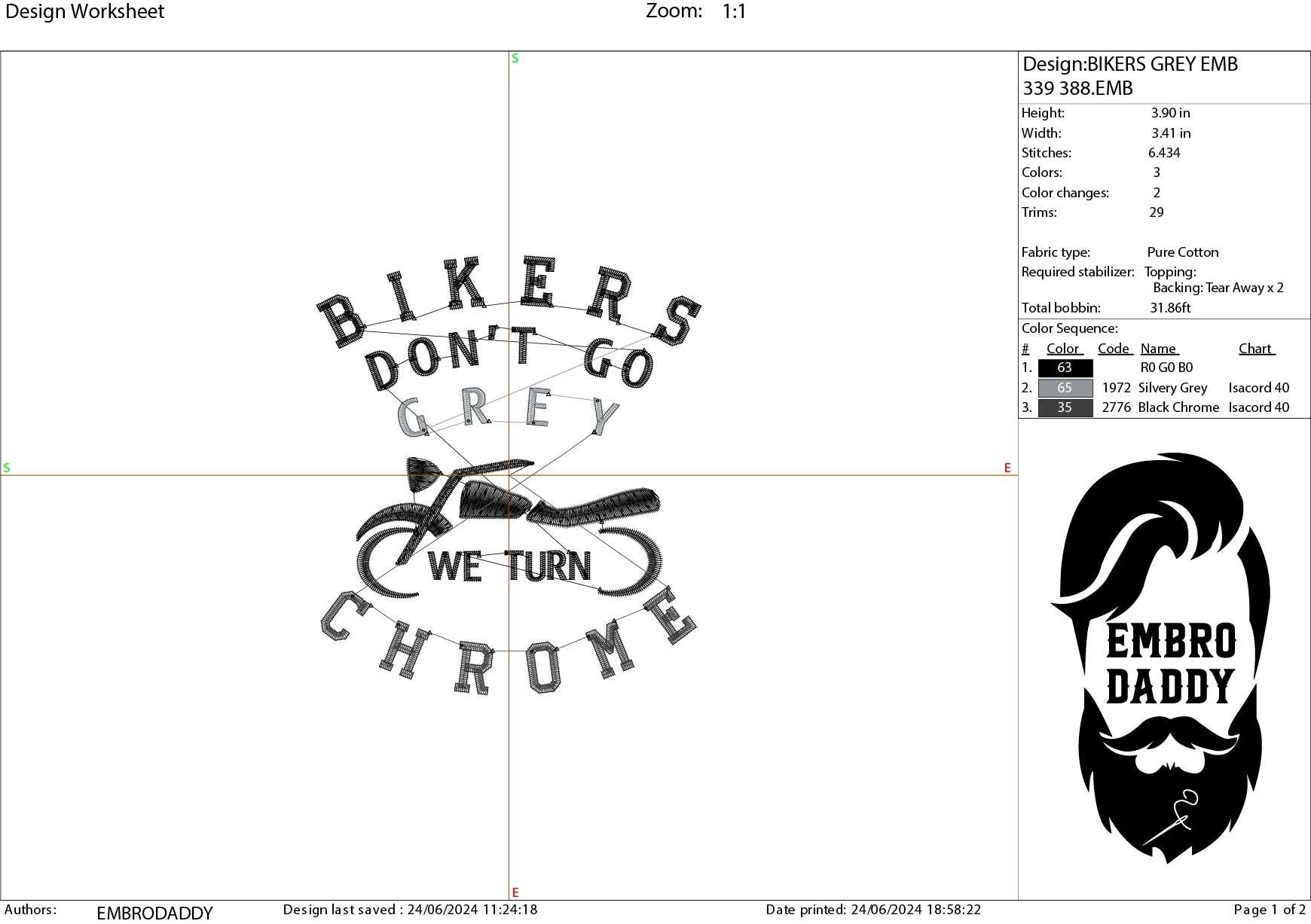 Machine Embroidery files, bikers don't go grey, motorbike, biker, PES, xxx, hus & more