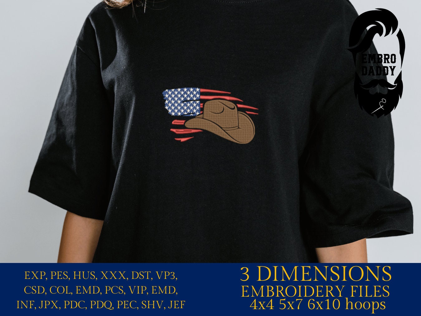 Machine Embroidery files, American Flag cowboy hat, PES, dst, xxx hus & more