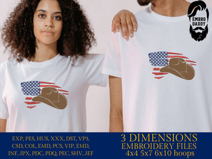 Machine Embroidery files, American Flag cowboy hat, PES, dst, xxx hus & more