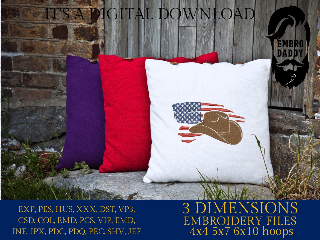 Machine Embroidery files, American Flag cowboy hat, PES, dst, xxx hus & more