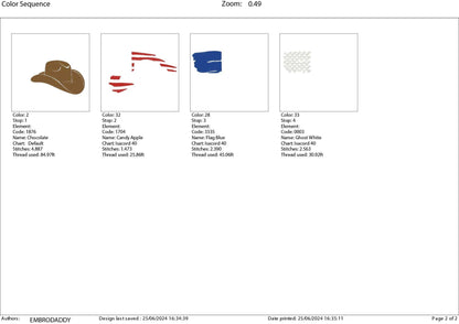 Machine Embroidery files, American Flag cowboy hat, PES, dst, xxx hus & more