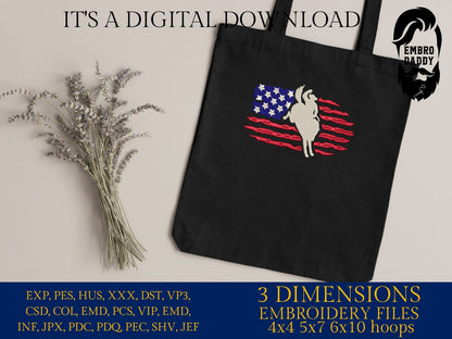 Machine Embroidery files, USA flag cowboy, DST, PES, xxx, hus & more