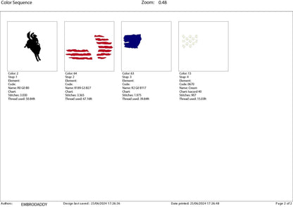 Machine Embroidery files, USA flag cowboy, DST, PES, xxx, hus & more