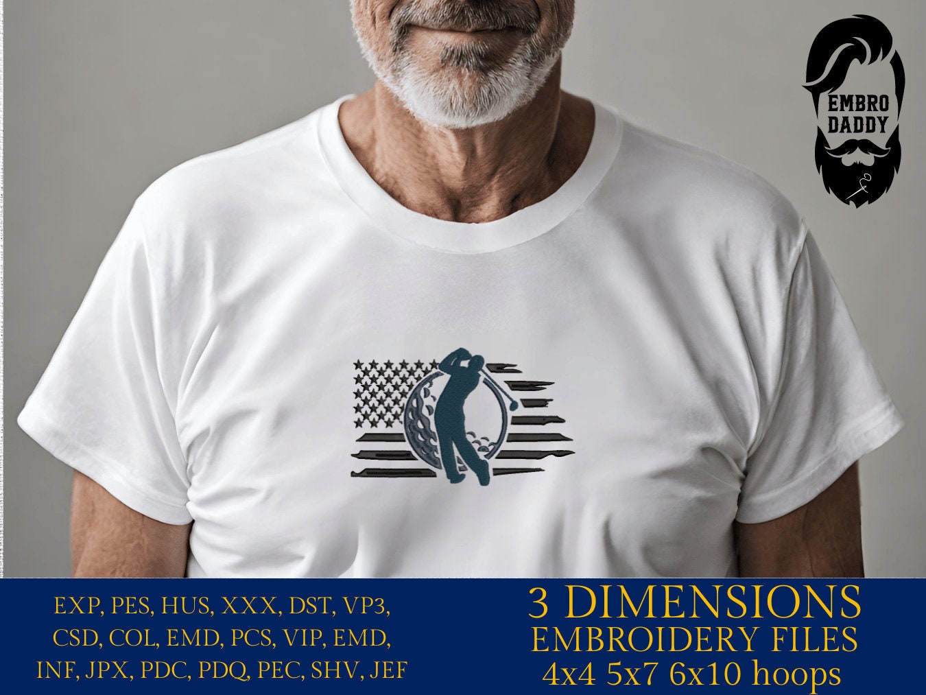 Machine Embroidery files, Golf Usa flag, PES, DST, hus & more