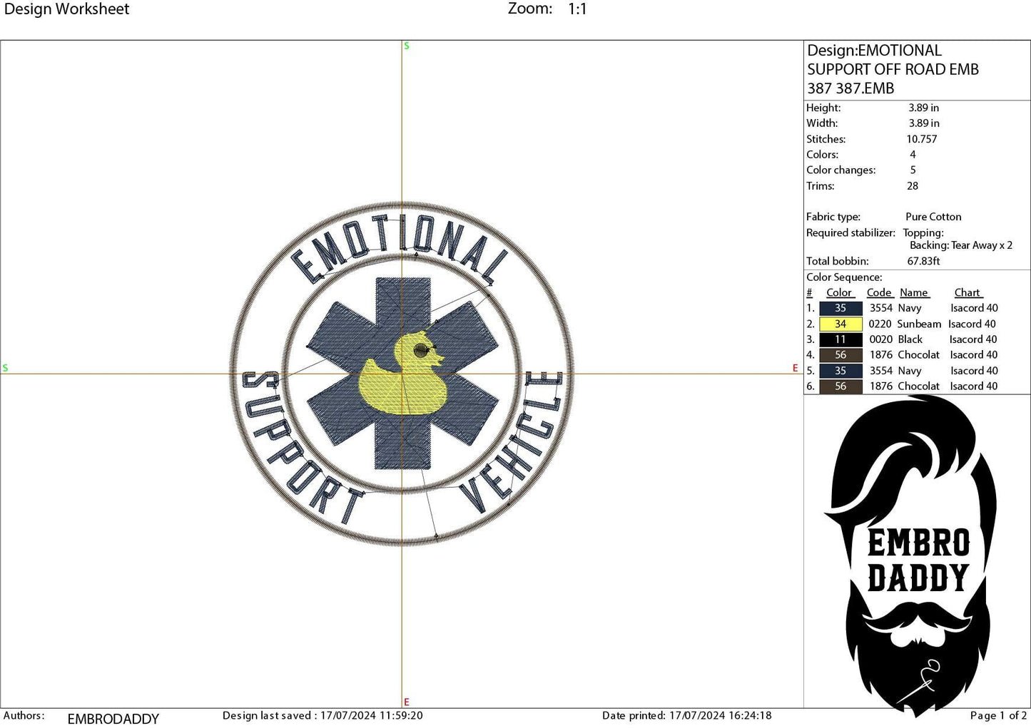 Machine Embroidery files, emotional support vehicle, Duck Wave for off road vehicle, PES, xxx, hus & more