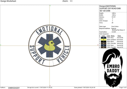 Machine Embroidery files, emotional support vehicle, Duck Wave for off road vehicle, PES, xxx, hus & more