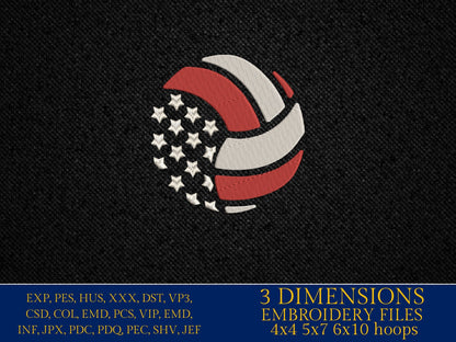 Machine Embroidery files, volleyball USA flag, embroidery files, PES, xxx, hus & more, embroidery files