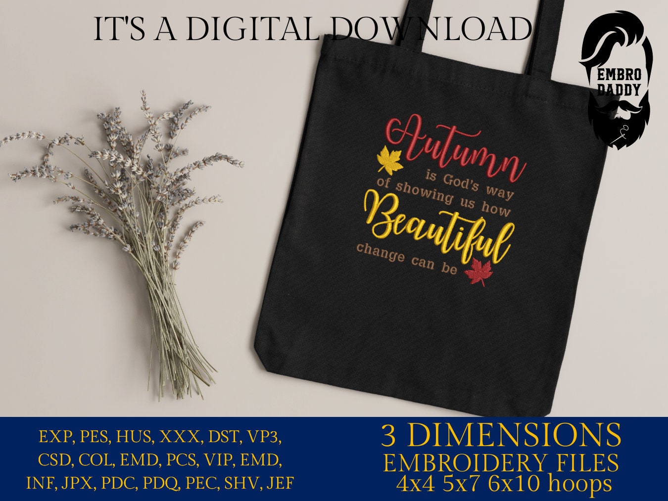 Machine Embroidery files, Autumn God's way, Beautiful, PES, DST, xxx, hus & more