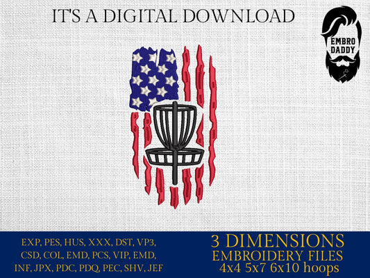 Machine Embroidery files, Usa flag, Disc Golf, Disc Golfing, PES, DST, hus & more