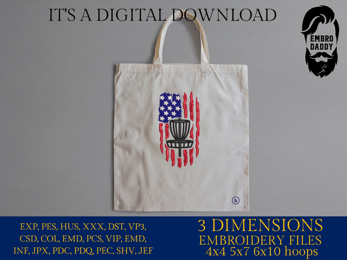 Machine Embroidery files, Usa flag, Disc Golf, Disc Golfing, PES, DST, hus & more